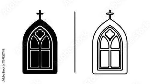 Gothic Church Window Icon with Cross.