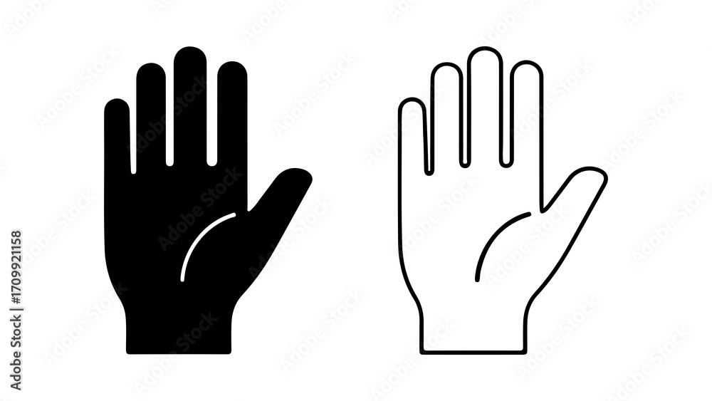 Obraz premium Hand silhouette illustration showing palm and fingers in black and white.