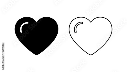 Heart Icons Solid and Outline Styles for Design.