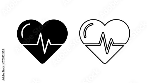 Heartbeat Icons Medical Symbolism in Black and White.