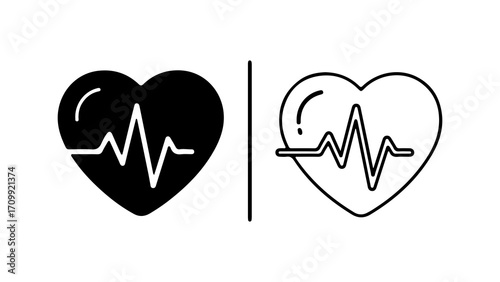 Heartbeat icon representing health and medical concept in black and white.