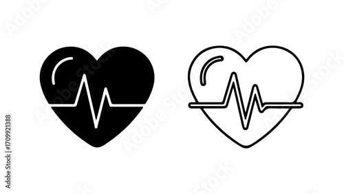 Heartbeat line icon set medical health symbol with pulse.