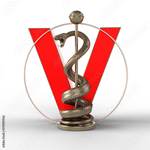 Aesculapian Staff Veterinarian V. 3D illustration.