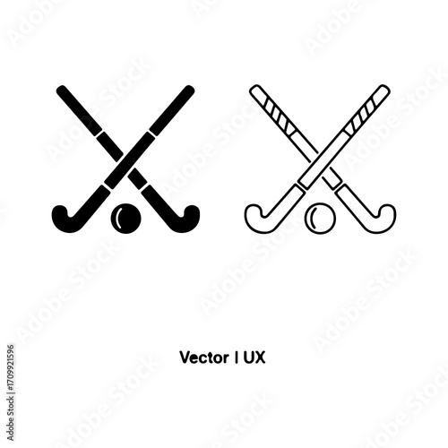 Hockey sticks and ball crossed vector illustration for sports design.