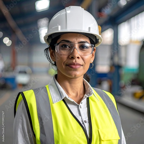 Woman in safety gear in a factory