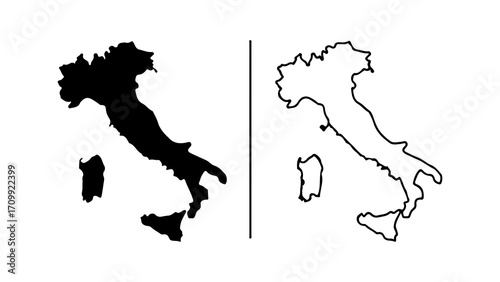 Italy map outline and filled shapes.