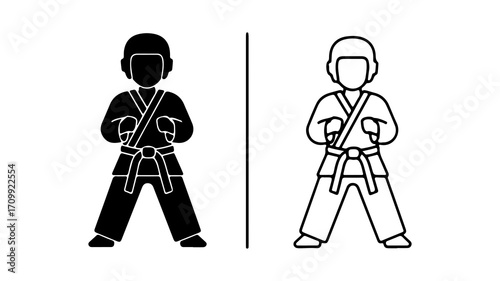 Karate Kid Silhouette and Outline Icon Set.