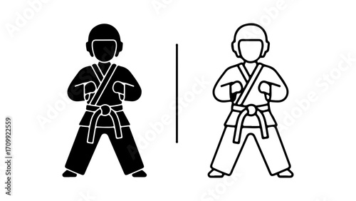 Karate Kid in Protective Gear Ready for Martial Arts Training.