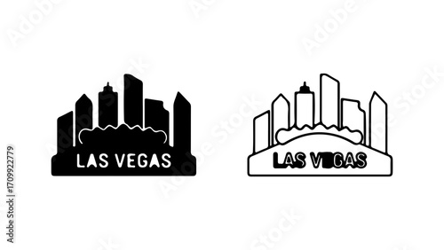 Las Vegas Skyline Silhouette and Outline Icons.