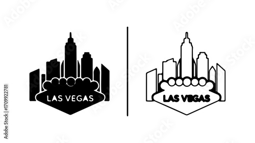 Las Vegas skyline silhouette iconic sign graphic design.