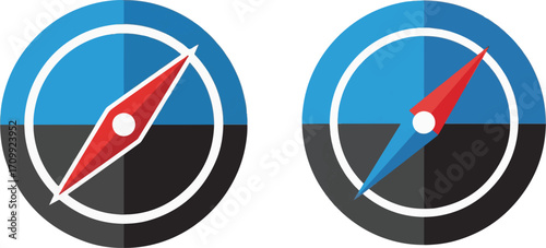 Pair of Modern Flat Design Compass Icons for Navigation
