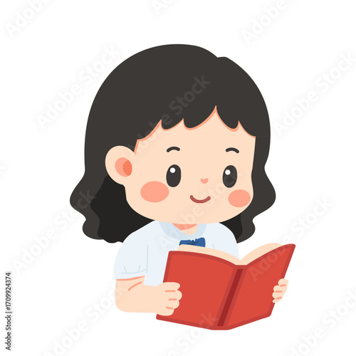 Illustration of a Girl Reading a Book student