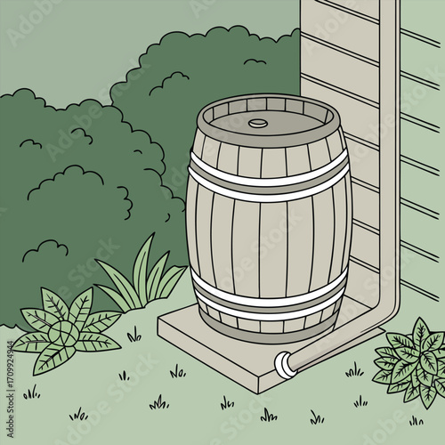 An isolated, old wooden barrel with a metal hoop is a classic container for wine and beer