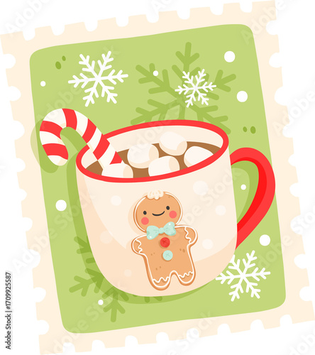 Hot Cocoa Christmas Postage Stamp