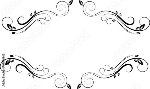 Decorative flourish frame with swirls and leaves | elegant vintage border design for invitations, certificates, ornamental corners, and classic artwork.