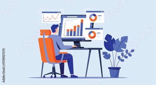 Business professional analyzing financial data charts on computer screen for growth and success