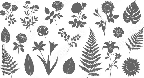 Watercolor botanical illustration showcasing diverse flowers and foliage art