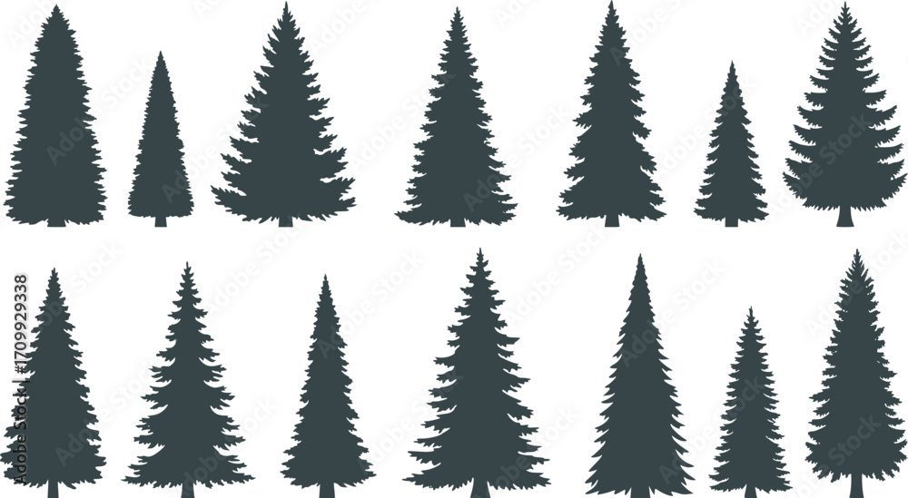 Obraz premium set of silhouettes of trees. pine trees isolated images. spruce tree illustration for winter christmas.
