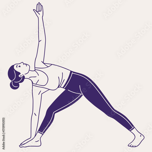 Young woman doing a yoga pose, a black silhouette of a female dancer's body in a graceful and athletic figure