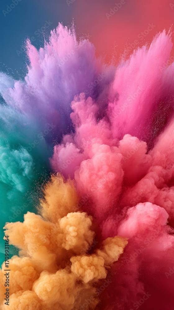 Fototapeta premium Vivid colors smoke explosion abstract swirls dynamics motion design backdrop wallpaper colorful burst effect.