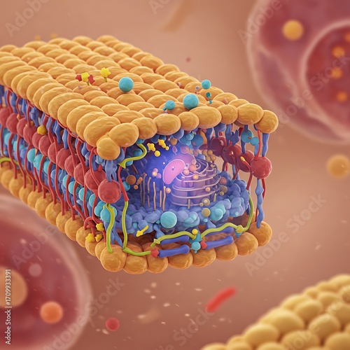Cell Membrane Cross Section: Detailed 3D Rendering