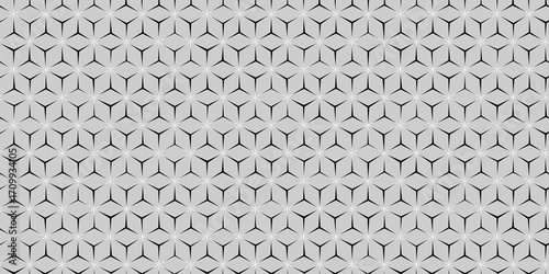 seamless geometric cubical 3D graphic design pattern. Dark Minimalist 3D Lit Transparent Cubes Grid Pattern. Cube seamless background. Vector illustration. Vector seamless geometric hexagon pattern.