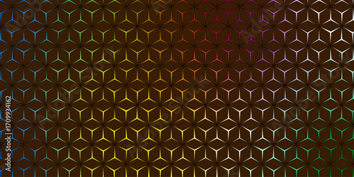 seamless geometric cubical 3D graphic design pattern. Dark Minimalist 3D Lit Transparent Cubes Grid Pattern. Cube seamless background. Vector illustration. Vector seamless geometric hexagon pattern.