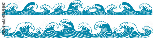 set of japanese wave element. asian border isolated on a white background.