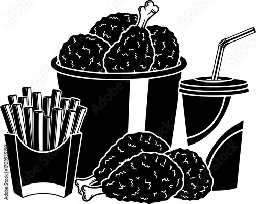 illustration cartoon vector of a fried chicken bundle set. isolated on a background. 