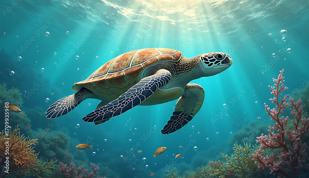 Obraz premium sea turtle swimming, 32K Resolution