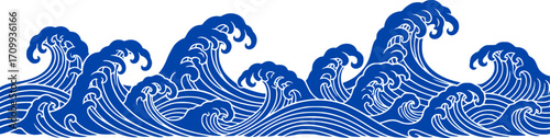 set of japanese wave element. asian border isolated on a white background.