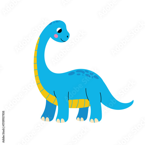 Cute dinosaur. Brontosaurus. Sauropod prehistoric reptile, giant animal. Illustration isolated on white background.