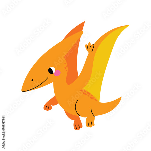 Cute pterodactyl. Funny prehistoric flying reptile for kids. Flat vector illustration isolated on white background.