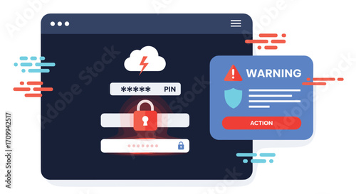Cybersecurity login screen padlock security warning alert data protection concept digital safety