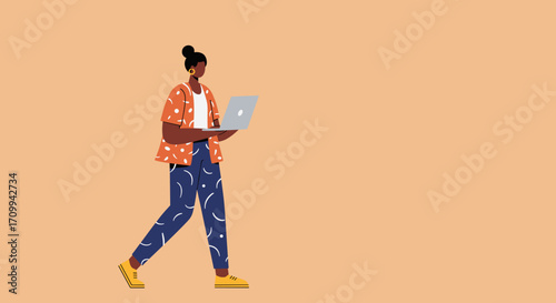 Modern illustration of a person working remotely on a laptop. Captures concepts of freelancing, online learning, and flexible work lifestyle.