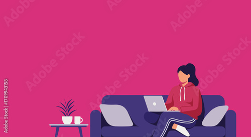 An illustrated man walks purposefully with a stick on an abstract, colorful background. Ideal for themes of travel, personal growth, or forward movement.