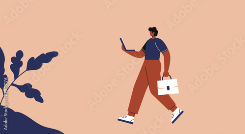 A focused man works diligently on his laptop in a modern, stylish workspace, ideal for concepts of remote work, business, and digital productivity.