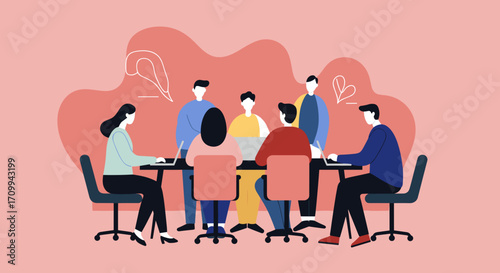 Diverse team of professionals collaborating in a modern office meeting room, discussing business strategies and data analysis for growth and success.