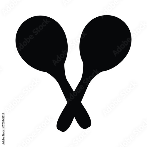 Black and white maracas vector illustration, musical instrument percussion shaker silhouette design element