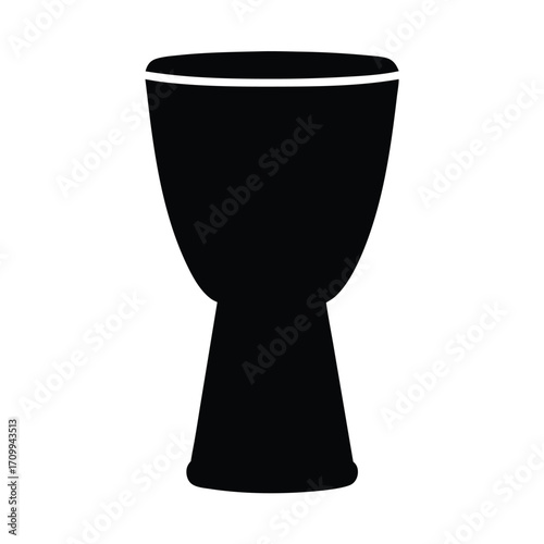 Isolated black djembe drum vector illustration african percussion instrument musical equipment sound rhythm music culture traditional art design ethnic tribal