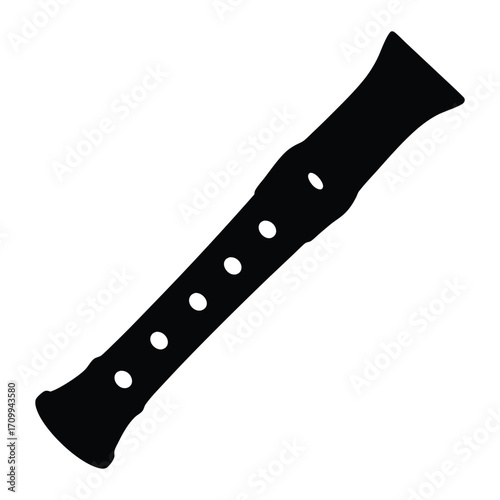 Explore the world of music with this black recorder flute woodwind instrument graphic design vector
