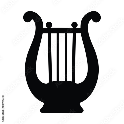 Black lyre harp illustration ancient greek instrument stringed musical instrument vector art icon