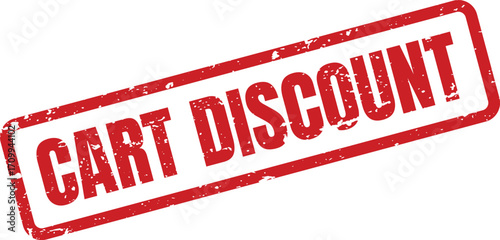 A red grunge stamp announces a cart discount in a bold, clear design