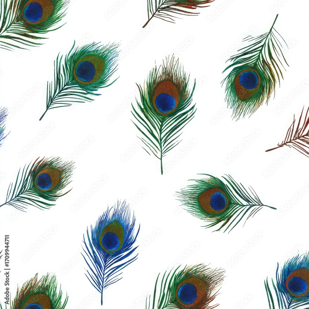 Obraz premium Peacock feather pattern on white background (1)