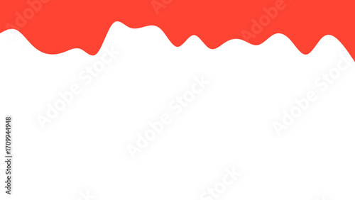 Vibrant red wavy abstract design resembling dripping liquid or paint, creating a dynamic border on a clean white background. Ideal for graphic resources, food, or artistic concepts.