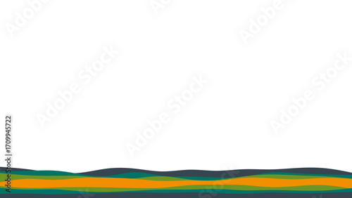 Abstract wavy landscape design with orange and green layers on a dark background, providing clean copy space for modern graphics, presentations, or digital backdrops.
