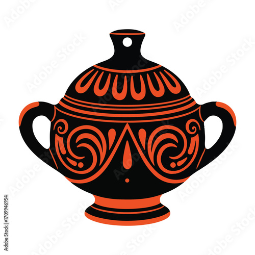 Black And Orange Ancient Style Decorative Vase With Lid