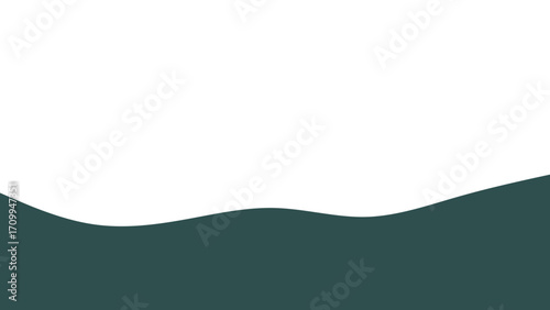 Abstract dark teal green wavy shape gracefully divides a clean white background, ideal for modern design, branding, or minimalist graphic projects.