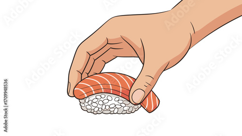 Hand Picking Salmon Sushi Nigiri Illustration – Japanese Food Vector