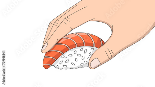 Hand Holding Salmon Sushi Illustration – Japanese Food Art Design